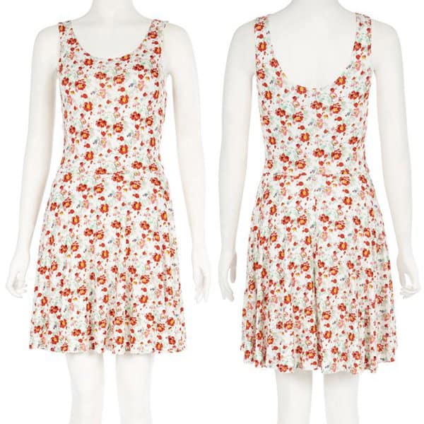 New Look Cream and Red Floral Sleeveless Skater Dress