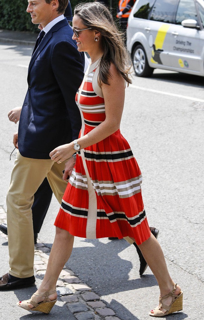Pippa Middleton finishes her bright Wimbledon outfit with neutral cork wedge heels from Ash