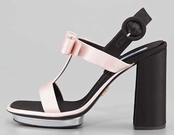 Prada Satin Bow T-Strap Sandals Pink