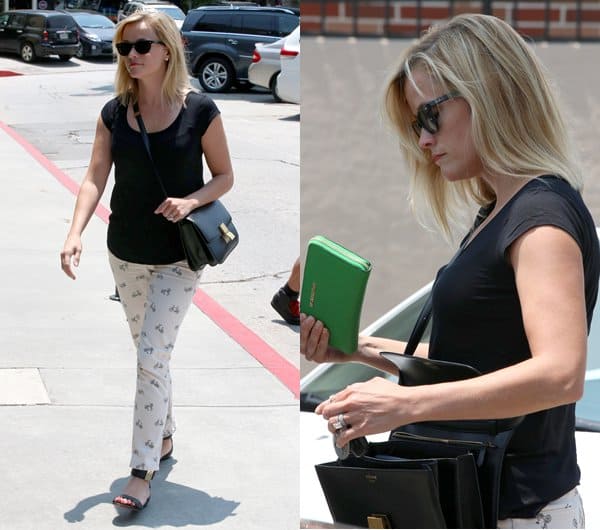 Reese Witherspoon casually flaunts her elegant Celine classic box bag while enjoying brunch in Brentwood