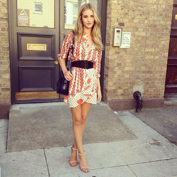Rosie Huntington-Whiteley shares a glimpse of her favorite vintage dress on a beautiful London evening, showcasing her timeless style