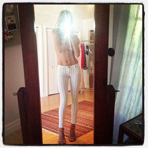 Rosie Huntington-Whiteley's Instagram pic, which she tweeted with the caption "Loving my @chercoulter jeans for @agjeans"