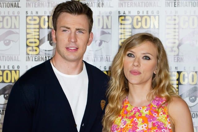 Scarlett Johansson and Chris Evans at the Marvel photo call