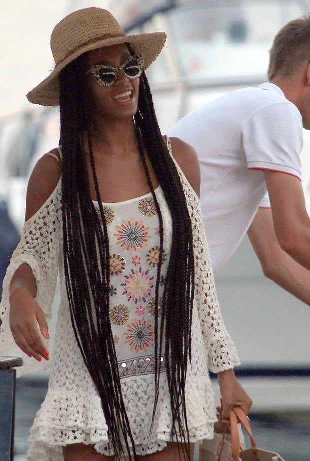 Solange Knowles showcases her stylish crochet mini dress as she arrives in Hvar, Croatia, radiating grace and confidence ahead of the FOR Festival 2013