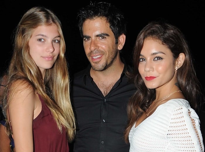 Vanessa Hudgens, Camilla Sola, and Eli Roth at the Ischia Global Fest 2013 gala dinner in Ischia, Italy, on July 18, 2013