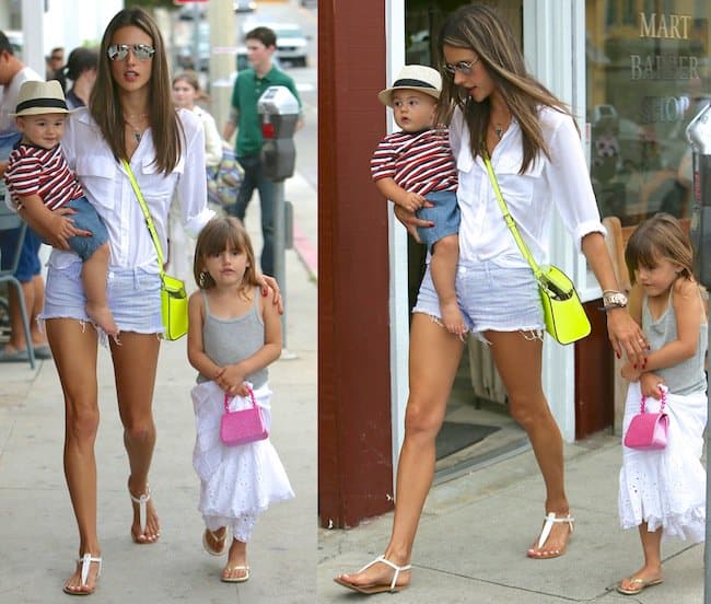 A family day out in style: Alessandra Ambrosio enjoys a sunny Los Angeles afternoon with her children Anja and Noah after shopping at Brentwood Country Mart