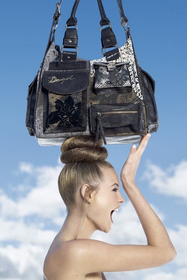 Captured in elegance, Behati Prinsloo modeled for Desigual's vibrant handbag collection in the Fall/Winter 2012 campaign