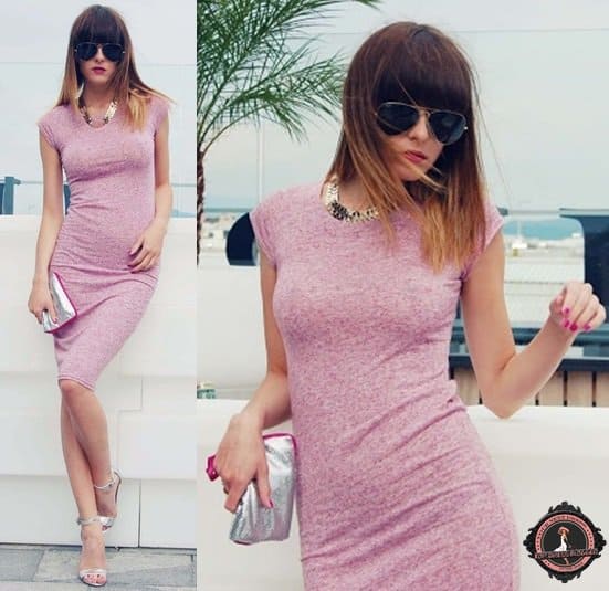 Carolina looks polished in a simple pink dress with silver dress