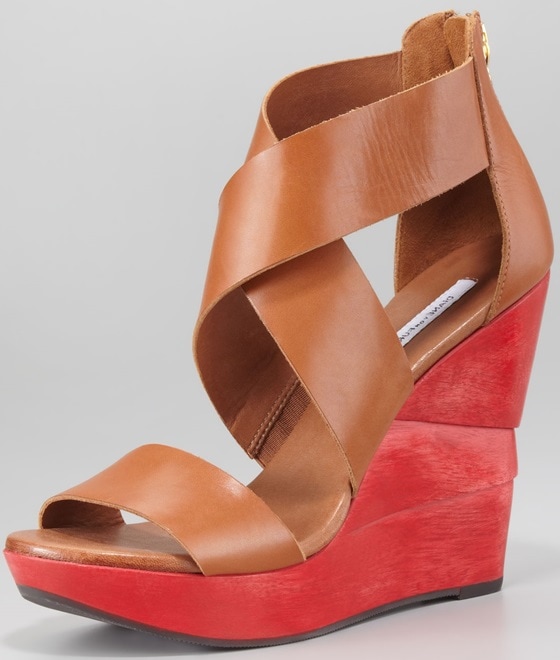 Diane von Furstenberg 'Opal' Wedge Sandals in Cuoio
