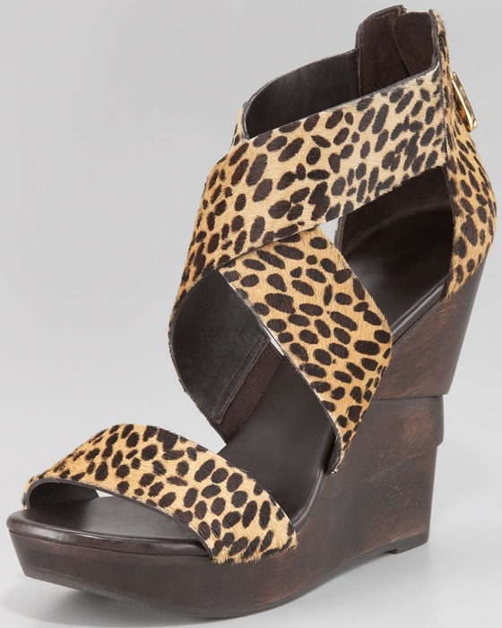 Diane von Furstenberg 'Opal' Wedge Sandals in Animal-Print Haircalf