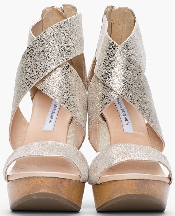 Metallic Silver Diane von Furstenberg 'Opal' Wedge Sandals
