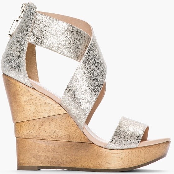 Metallic Silver Diane von Furstenberg 'Opal' Wedge Sandals