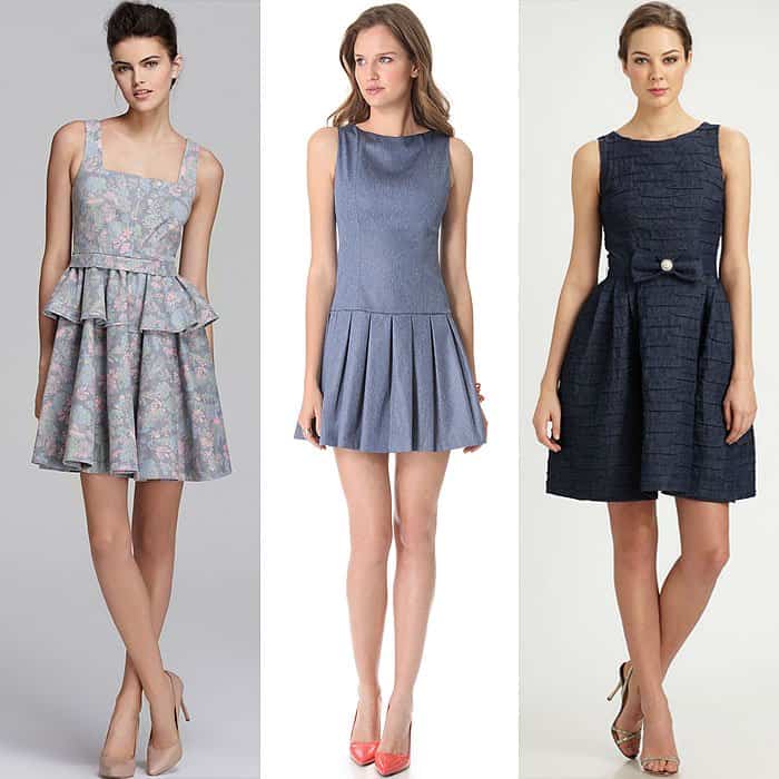 Explore stylish denim dresses like Marc by Marc Jacobs 'Drew Blossom', Alice + Olivia drop-waist chambray, and Lotusgrace belted dress, showcasing how denim blends casual and couture