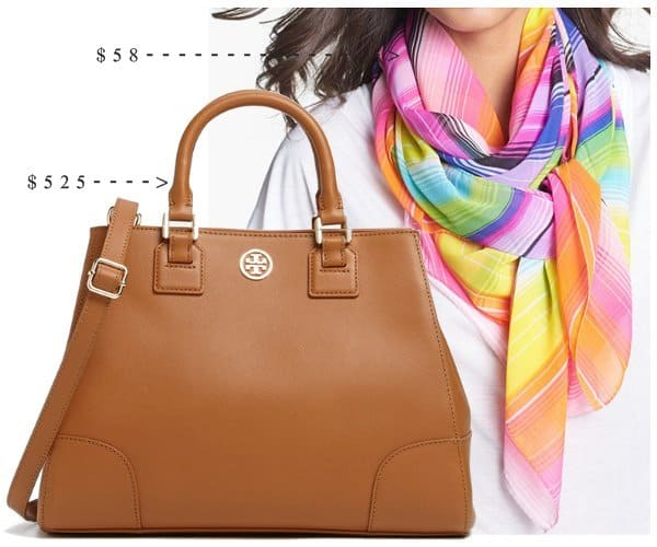 Combine Style and Function: Tory Burch Triangle Tote paired with Echo Stripe Square Scarf