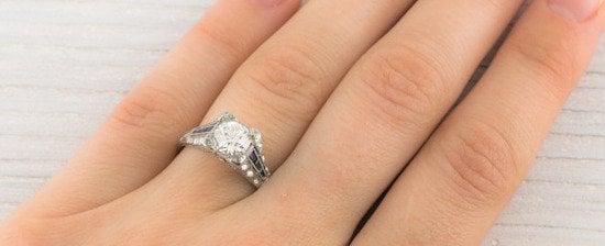 0.97 Carat Vintage Diamond and Sapphire Engagement Ring