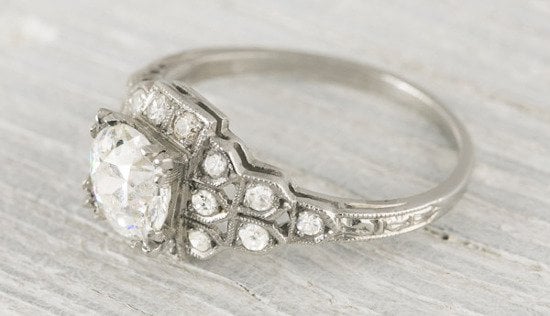 0.99 European-Cut Diamond Engagement Ring