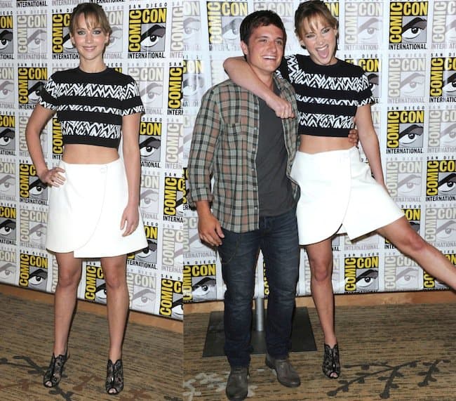 Jennifer Lawrence poses with co-star Josh Hutcherson at the Comic-Con International 2013 - 'The Hunger Games: Catching Fire' Photo Call
