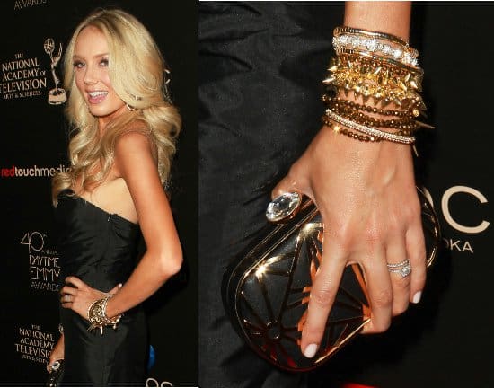 Melissa Ordway dazzles at the Daytime Emmy Awards with a glamorous ensemble of stacked wrist accessories, setting a trend for luxurious arm candy