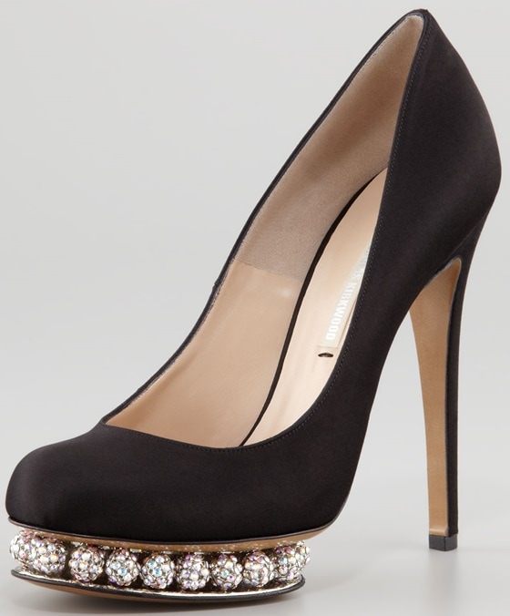 Nicholas Kirkwood Crystal-Platform Satin Pumps