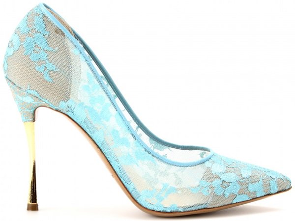 Nicholas Kirkwood Blue Lace Pumps With Gold Metal Heels