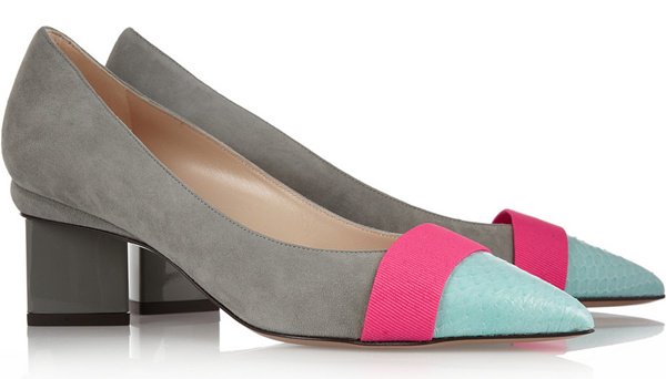 Nicholas Kirkwood Block-Heel Pumps in Gray Suede