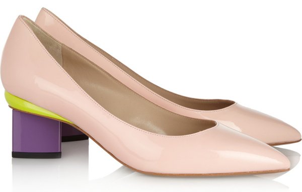 Nicholas Kirkwood Block-Heel Pumps in Nude Patent Leather