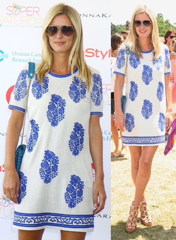 Nicky Hilton remained fabulously cool in her printed blue-and-white Isabel Marant frock