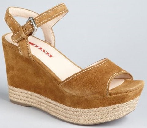 Prada Sport Suede and Jute Platform Sandals in Caramel