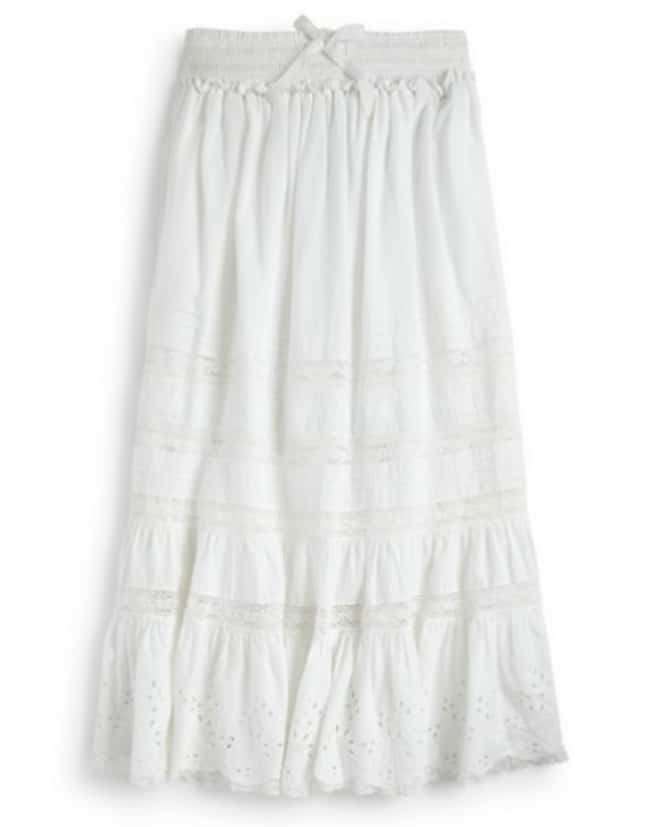 Summer elegance for the little ones: Ralph Lauren's lace-embroidered white maxi skirt, a perfect addition to any young fashionista’s wardrobe