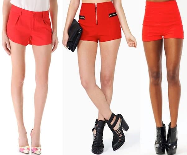 Alice + Olivia "Butterfly" Shorts in Cherry / Follow Me Shorts in Red / High-Waisted Shorts in Red