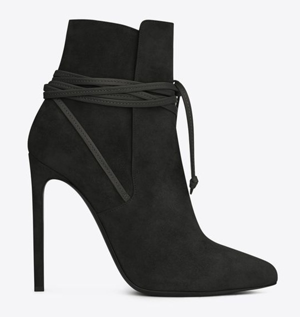 Saint Laurent "Paris" Laced Ankle Boots in Black Suede