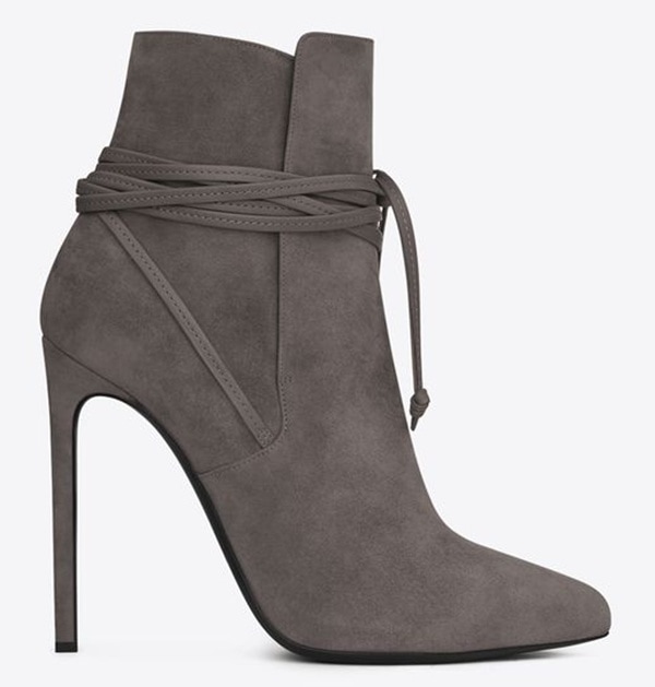 Saint Laurent "Paris" Laced Ankle Boots in Earth Suede