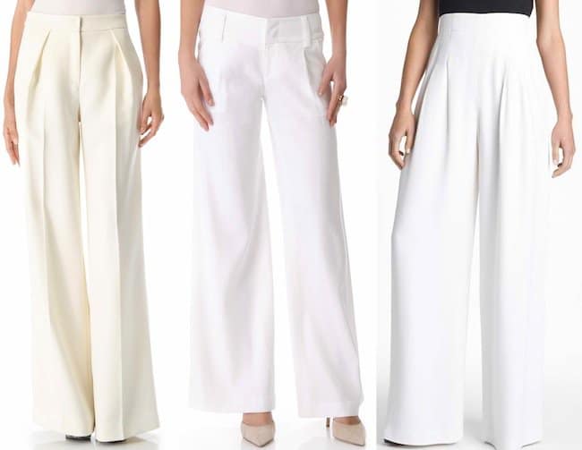 Chic wide-leg pant selections: (from left to right) J. Mendel's Wide-Leg Pants in Ivory, Alice + Olivia's 'Eric' Pants in White, and Lafayette 148 New York's 'Ludlow' Pants in Cloud