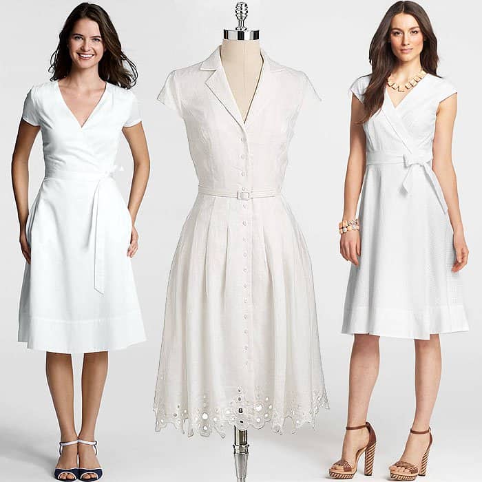 Lands' End Surplice Dress / Jones New York Cap-Sleeved Linen Shirtdress / Ann Taylor Cotton Eyelet Wrap Dress