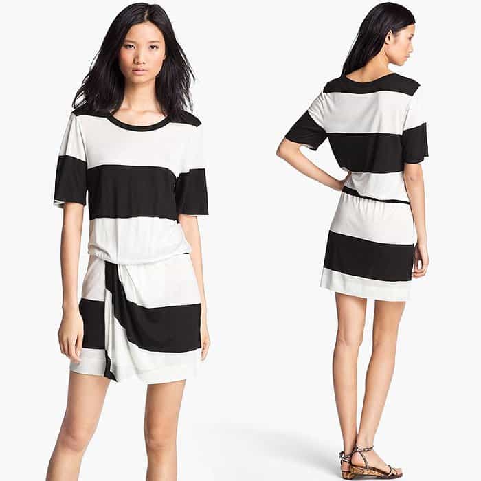 Discover the Dress of the Season: The A.L.C. 'Finn' striped dress, priced at $285, embodies the perfect blend of comfort and style, making it a top choice among fashion icons
