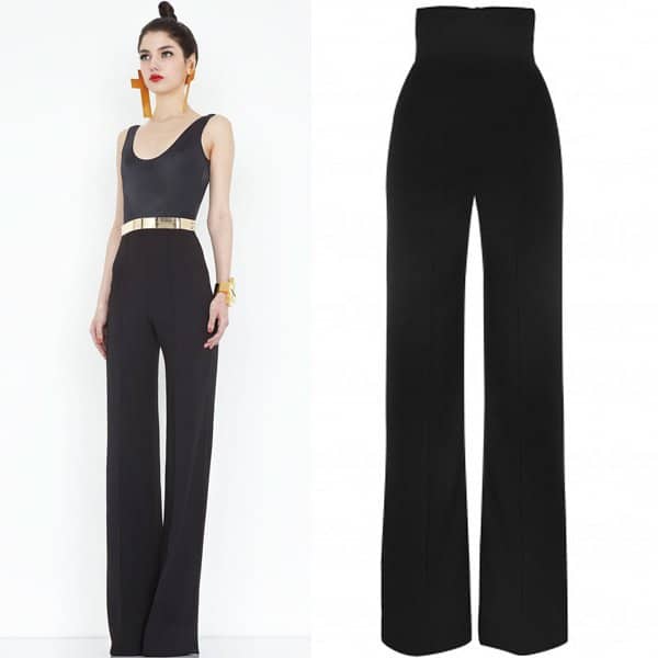 AQ/AQ Laurent Black High-Waisted Trousers, priced at £100, as seen on Leigh-Anne Pinnock at the 'One Direction: This Is Us' premiere