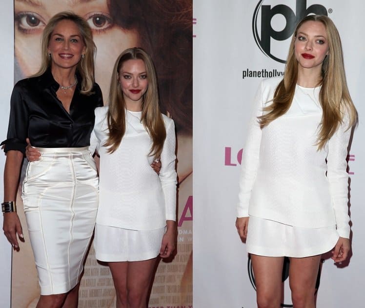 Amanda Seyfried and Sharon Stone illuminate the red carpet at the 'Lovelace' Las Vegas premiere, contrasting in height but united in style