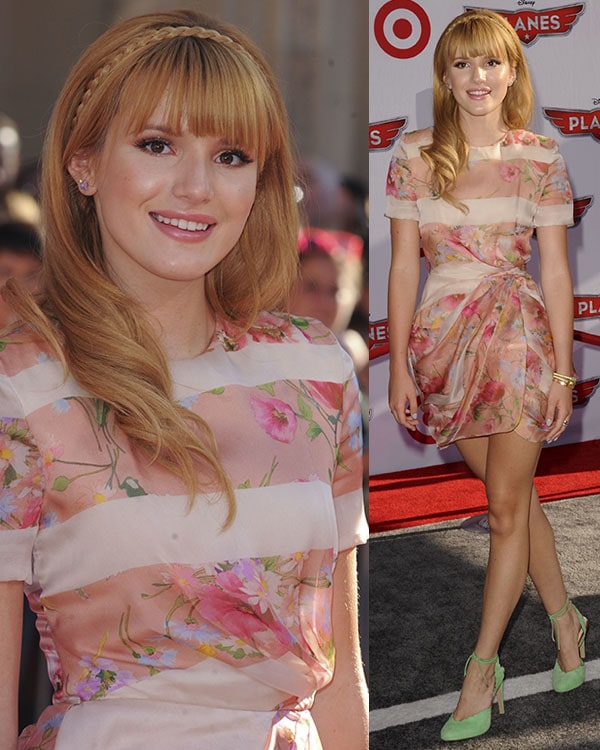 Bella Thorne in a floral Bluemarine dress at the premiere of Disney's 'Planes'