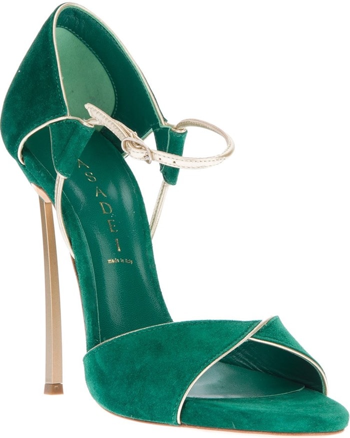 Green Casadei Open-Toe Suede Sandals