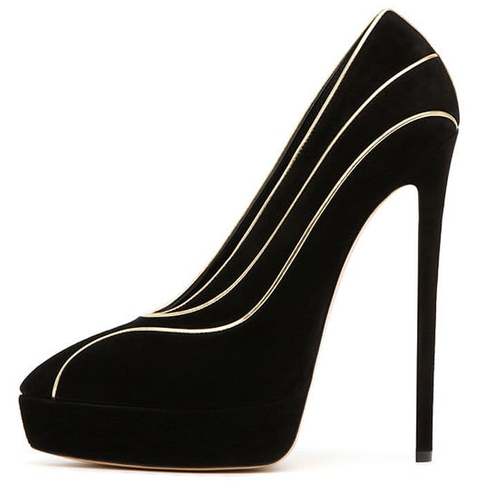 Casadei Fall 2013 Suede Platform Pumps with Gold Piping