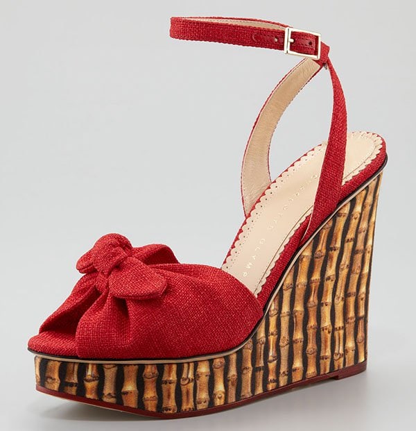 Red Charlotte Olympia "Miranda" Bamboo-Print Wedges