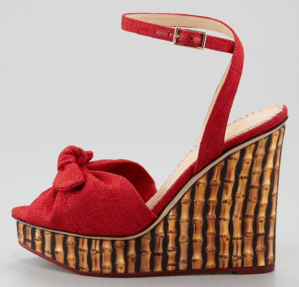 Red Charlotte Olympia "Miranda" Bamboo-Print Wedges