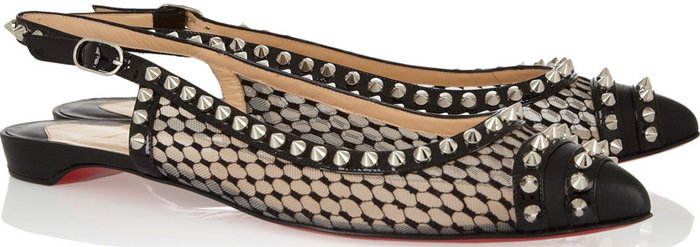 Christian Louboutin Black Manovra Studded Patent Leather Slingback Flats