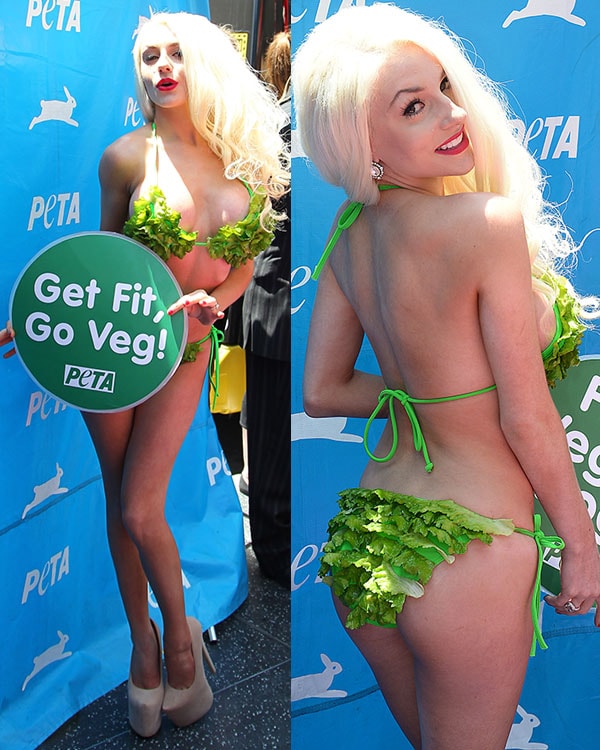 Courtney Stodden flaunted her legs in a lettuce bikini in support of PETA