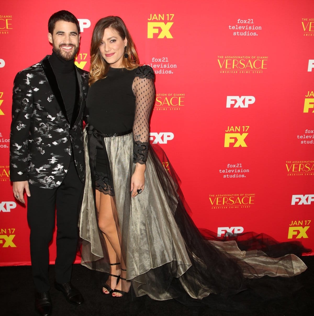 Wearing Emporio Amani, Darren Criss got support from his girlfriend Mia Swier at the premiere of his new series American Crime Story: The Assassination of Gianni Versace
