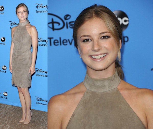 Emily VanCamp in Calvin Klein paired with Christian Louboutin "Batignolles" pumps