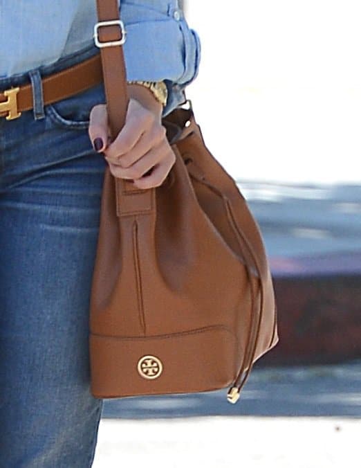 Emmy Rossum's drawstring bag by Tory Burch