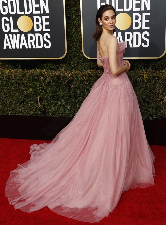 Emmy Rossum's pink rose gown from the Monique Lhuillier Spring 2019 Collection
