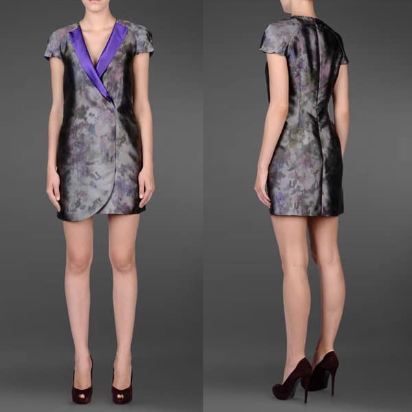 Detailed view of the $895 Emporio Armani short dress, blending classic elegance with modern style