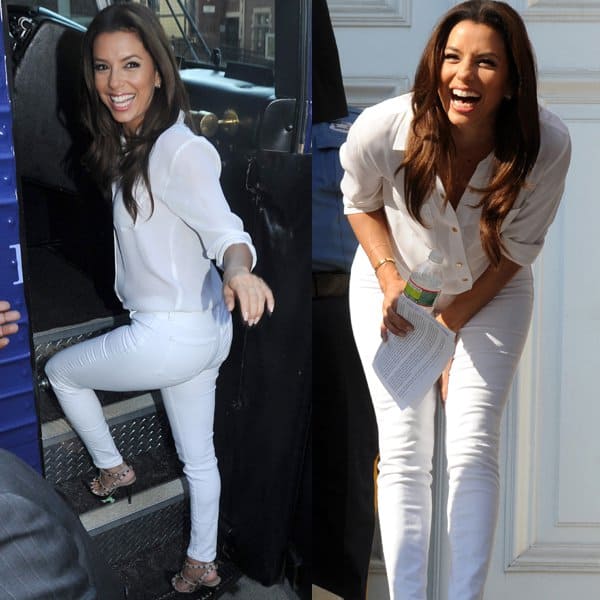 Eva Longoria steps out in stylish Valentino Rockstud pumps at Cory Booker's campaign rally, showcasing her fashion-forward approach to political events